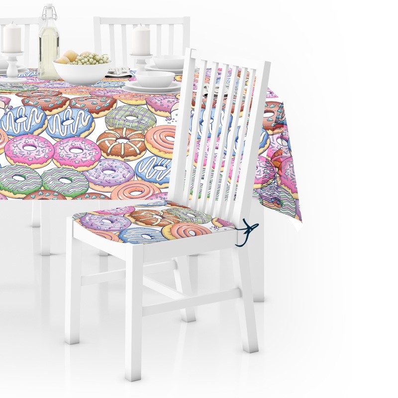 Cuscini per sedie da cucina grafica Ciambelle colorate - kit Cuscini  Coprisedia da cucina modello cuscino Quadrato Set cuscini Set da 4pz