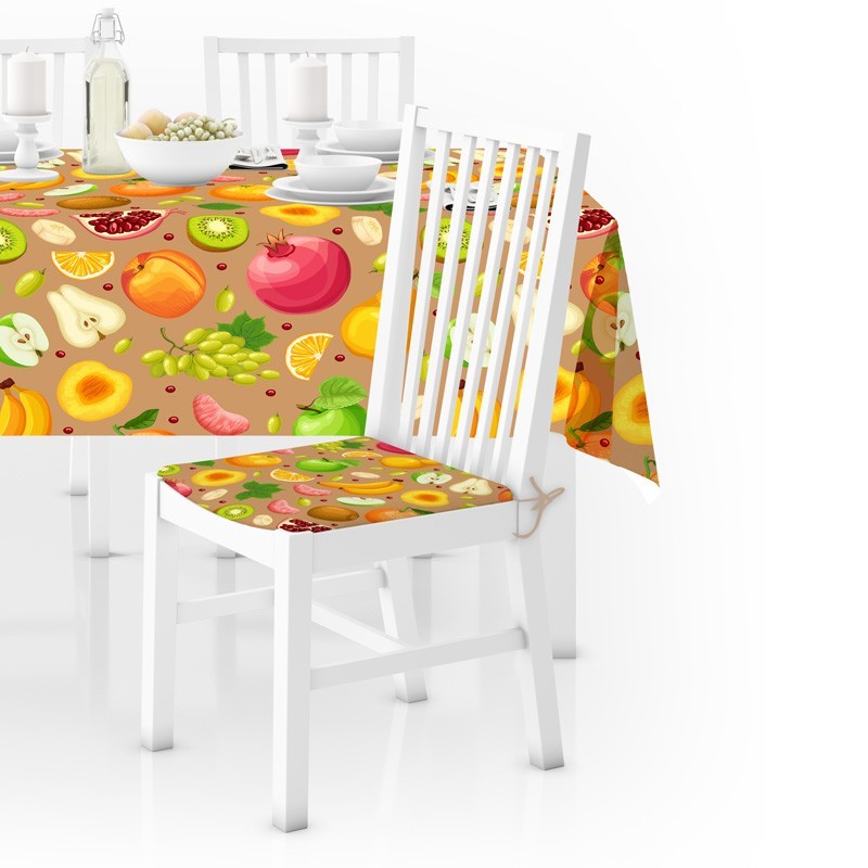 Cuscini per sedie da cucina grafica frutta su fondo beige- kit Cuscini  Coprisedia da cucina modello cuscino Quadrato Set cuscini Set da 4pz